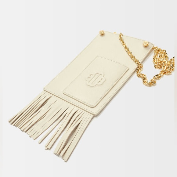 MAJE VANILLA LEATHER PHONE BAG WITH FRINGING - Picture 1 of 10